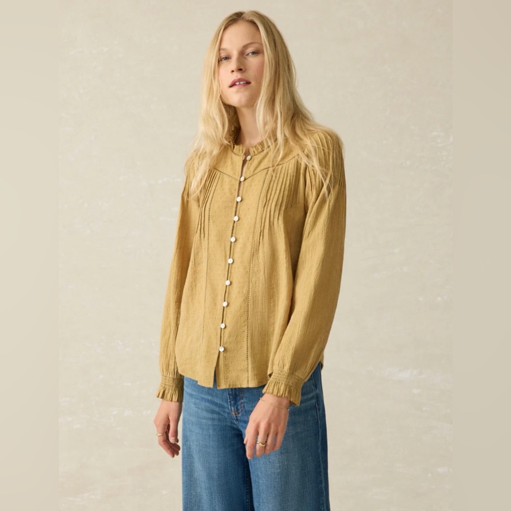 Faherty Lily Top Golden Antique Bronze Button-Up Blouse Size Small